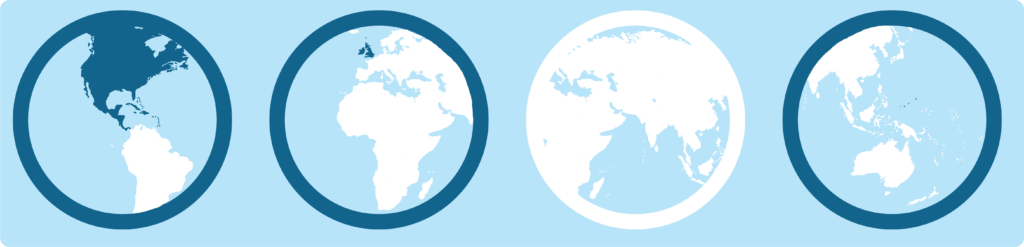 A map of the globe divided into four circles